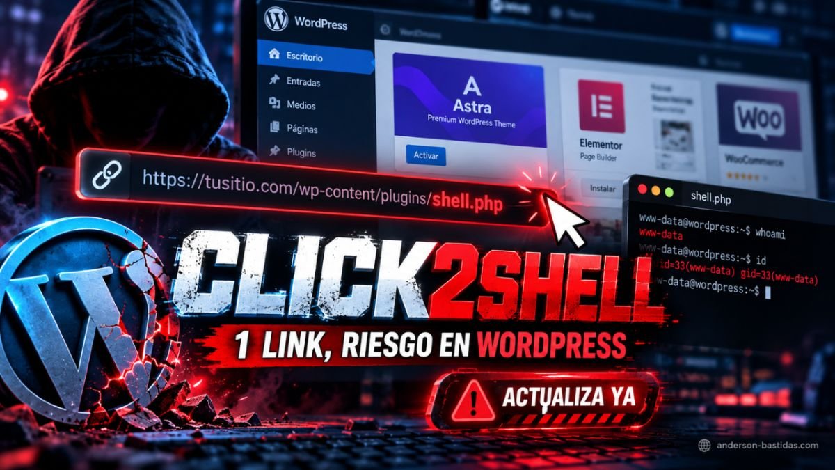 Click2Shell pone en alerta a WordPress: un solo enlace puede abrir la puerta a ejecutar código